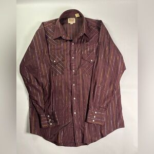 Ely Cattleman Pearl Snap Button Down Shirt L - Cowboy Chic Western Flashy